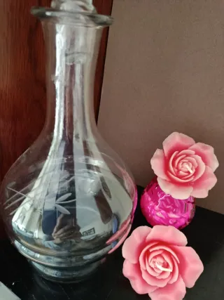 Licorera Antigua Vidrio Grabado