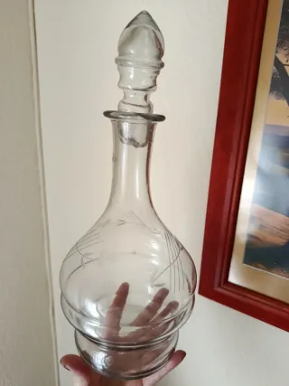 Licorera Antigua Vidrio Grabado