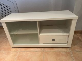 Mueble TV blanco con cristal y cajón