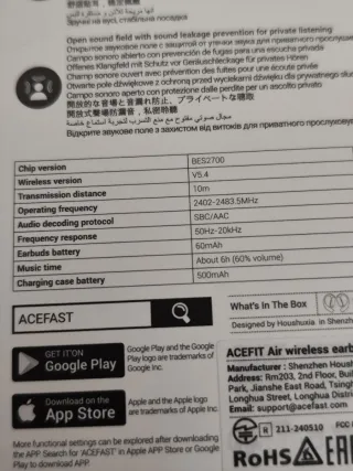 Auriculares Acefast ACEFIT FA002 Negros