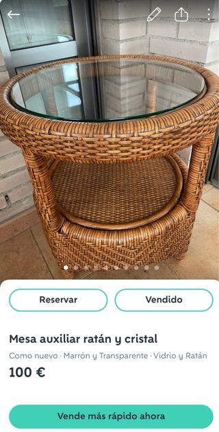 Mesa auxiliar ratán y cristal REBAJADA!!