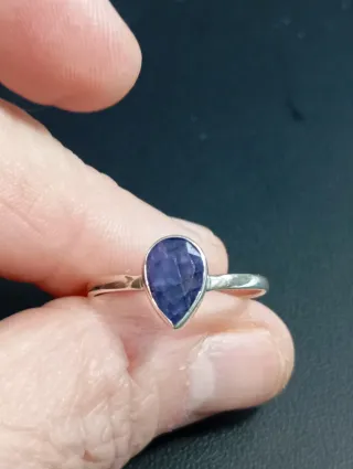 Anillo Plata Ley Zafiro Azul Gota