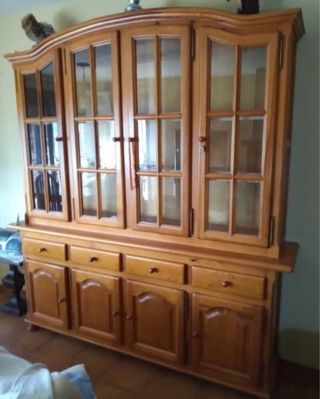 Mueble madera pino maciza vitrina y cajones