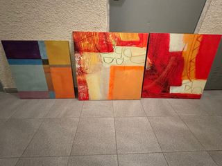 Set di 3 quadri astratti moderni in legno