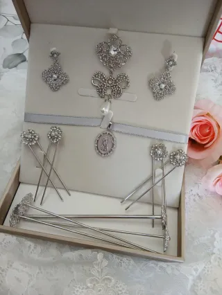 Aderezo Fallera Niña Plata Medalla Virgen Nácar