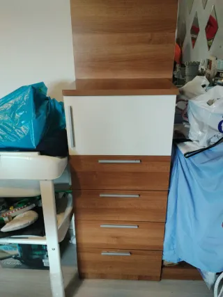 Cajonera con espejo madera y blanco