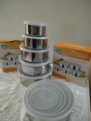 Set Contenitori Acciaio Inox con Coperchi