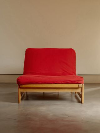 Sofá Cama Futón Madera y Tela Rojo