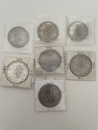 Lote 7 Monedas Plata 5 Pesetas