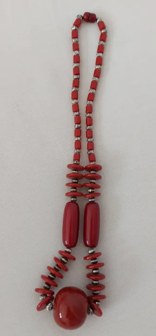 Collar largo teja y plateado