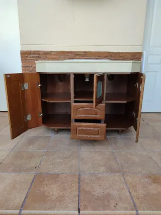 Mueble de baño madera y encimera Silestone