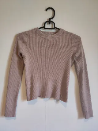 Camiseta canalé manga larga beige