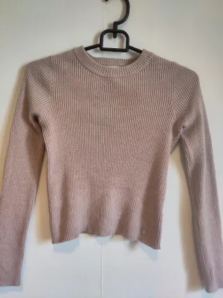 Camiseta canalé manga larga beige