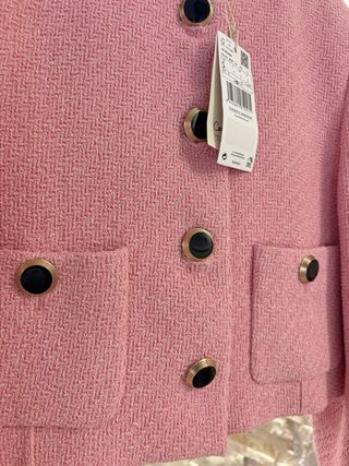 Chaqueta Tweed Canalé Mango Rosa Talla S