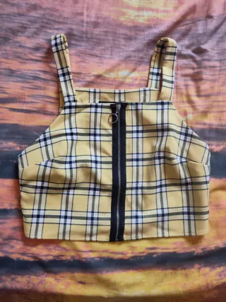 Crop top cuadros escoceses amarillos Bershka