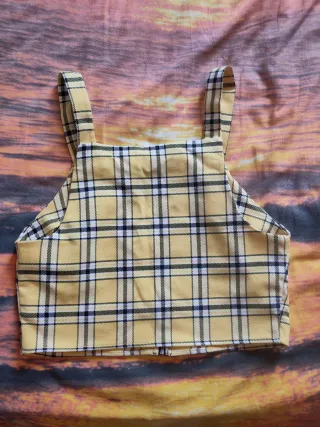 Crop top cuadros escoceses amarillos Bershka