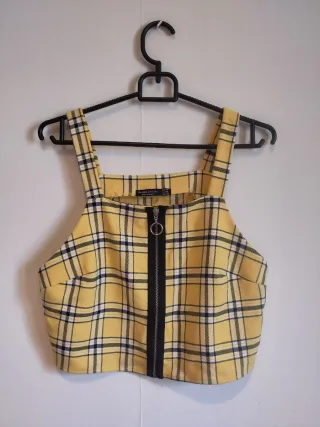 Crop top cuadros escoceses amarillos Bershka
