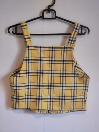Crop top cuadros escoceses amarillos Bershka