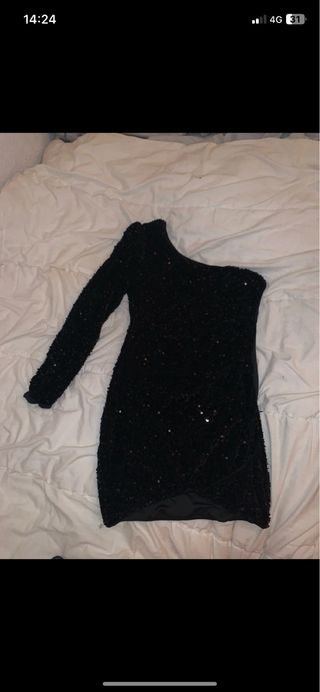 Vestido negro lentejuelas una manga