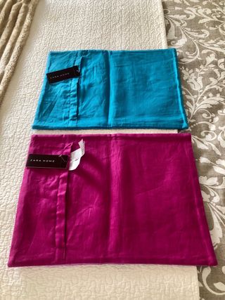 2 Fundas Cojín Zara Home Polipiel y Lino