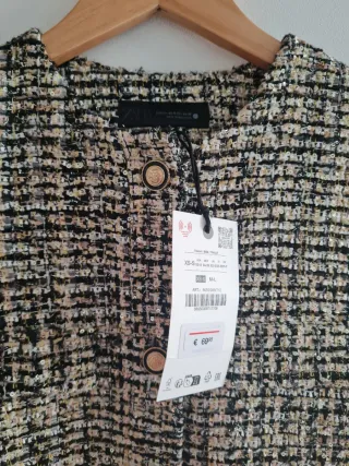 Chaleco Zara Tweed Botones Dorado Talla XS-S