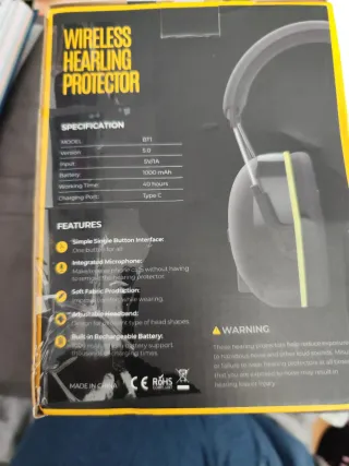 Protector Auditivo Inalámbrico NRR 28dB BT1-YB