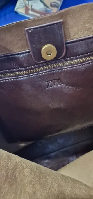 Bolso Tote Zara Piel Marrón