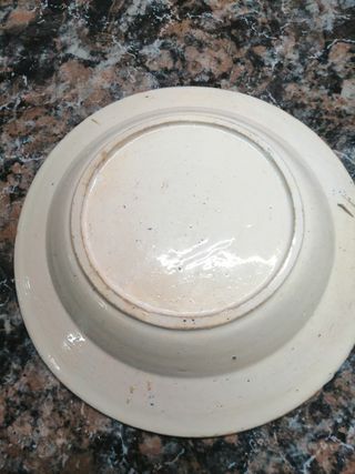 Prato de sopa antigo azul e branco