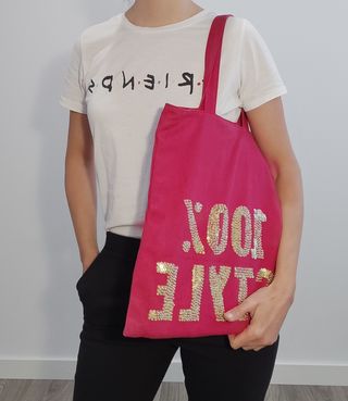 Bolso Benetton rosa lentejuelas oro