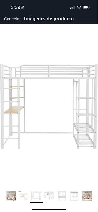 Cama alta metálica con escritorio y estantes
