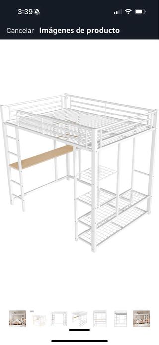 Cama alta metálica con escritorio y estantes