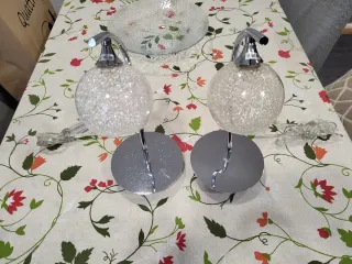 Juego 2 Lámparas Mesa Noche Cristal Metal