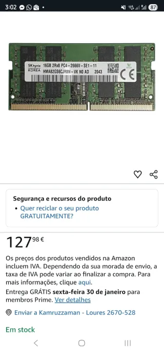 SK Hynix 16GB DDR4 2666MHz RAM