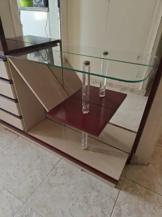 Mueble recibidor madera, cristal y espejo