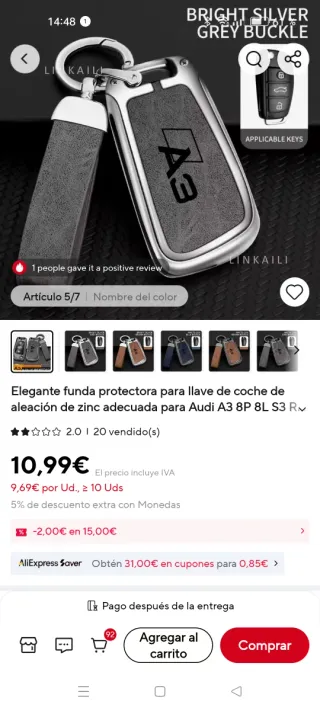 Funda Llave Audi A3 Aleación Zinc