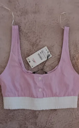 Top Zara Rayas Rosas y Blancas Talla XS/S