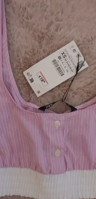 Top Zara Rayas Rosas y Blancas Talla XS/S
