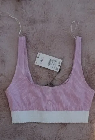 Top Zara Rayas Rosas y Blancas Talla XS/S