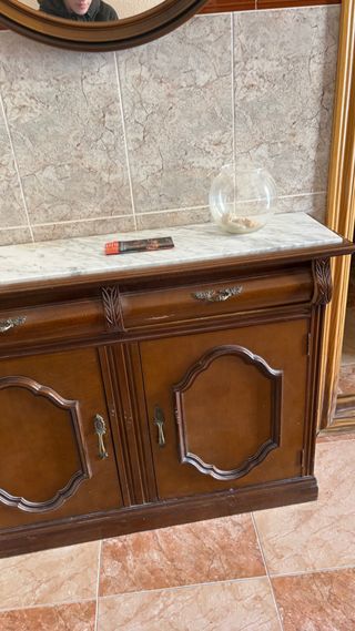 Mueble de entrada madera y mármol