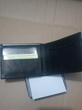 Cartera Billetera Piel Negra y Azul