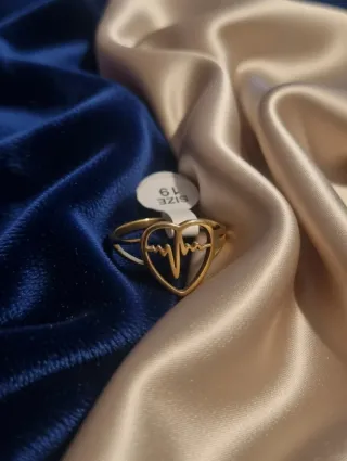 Anillo Corazón Latido Acero Dorado Talla 19