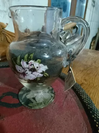 Jarra antigua pintada a mano años 40. Pieza unica