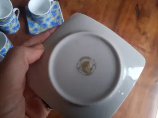 Set 6 Tazzine Caffè con Piattini Fiori Blu