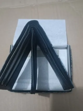 Cartera Billetera Piel Negra y Azul