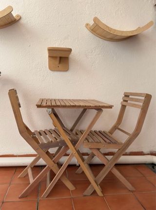 Mesa y 2 Sillas Plegables Madera Terraza