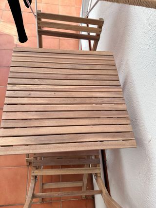 Mesa y 2 Sillas Plegables Madera Terraza
