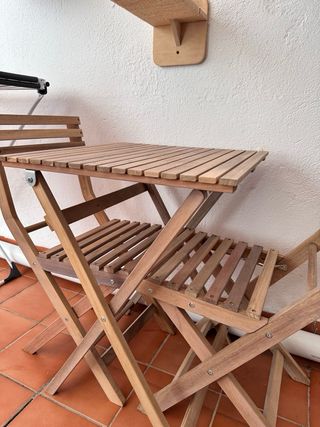 Mesa y 2 Sillas Plegables Madera Terraza