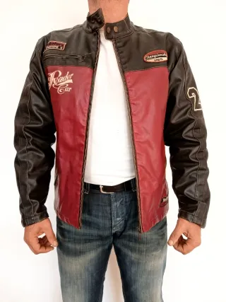 Cazadora motera cuero sintético Talla M