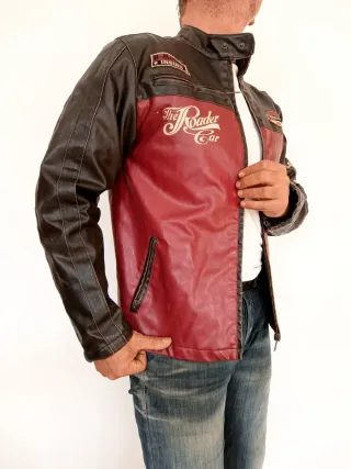 Cazadora motera cuero sintético Talla M