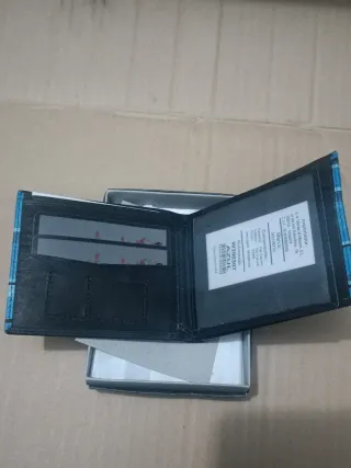 Cartera Billetera Piel Azul Cuadros